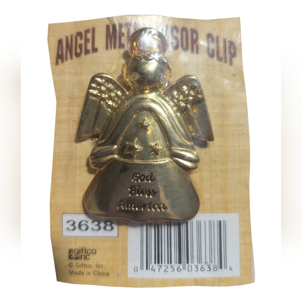 Angel Visor Clip-God Bless America New Goldtone Metal